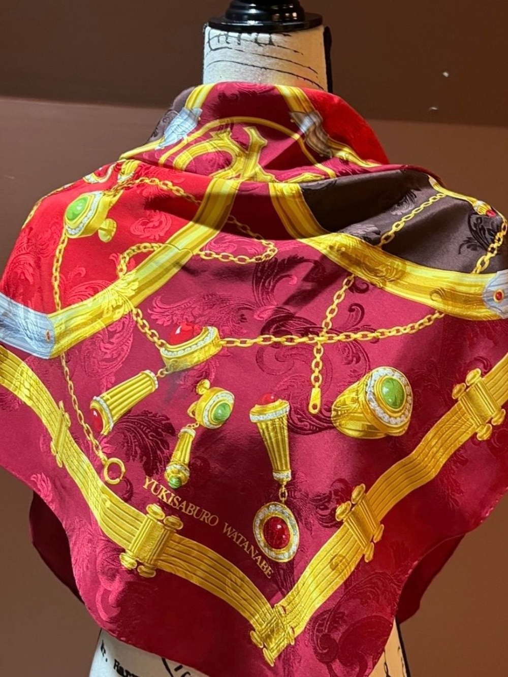 Yukisaburo Watanbe Vintage Silk Scarf with Chain and Jewel Motifs
